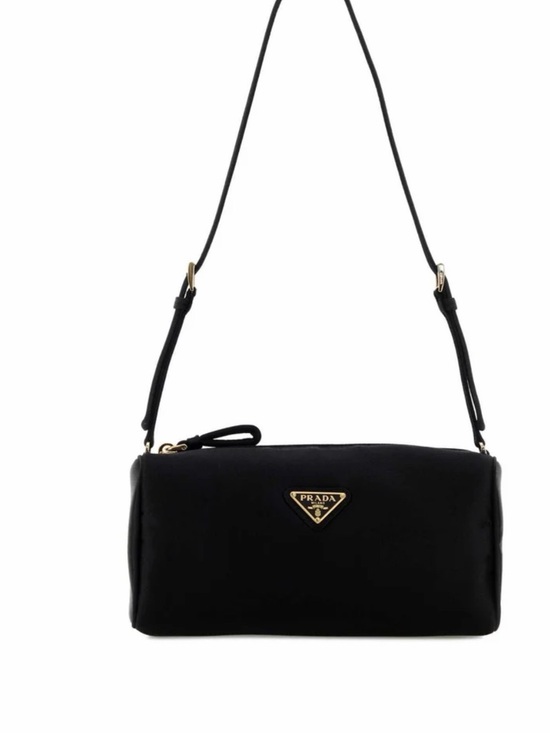 Prada Handbags - Prada Black Nylon Shoulder Pouch with Gold Logo